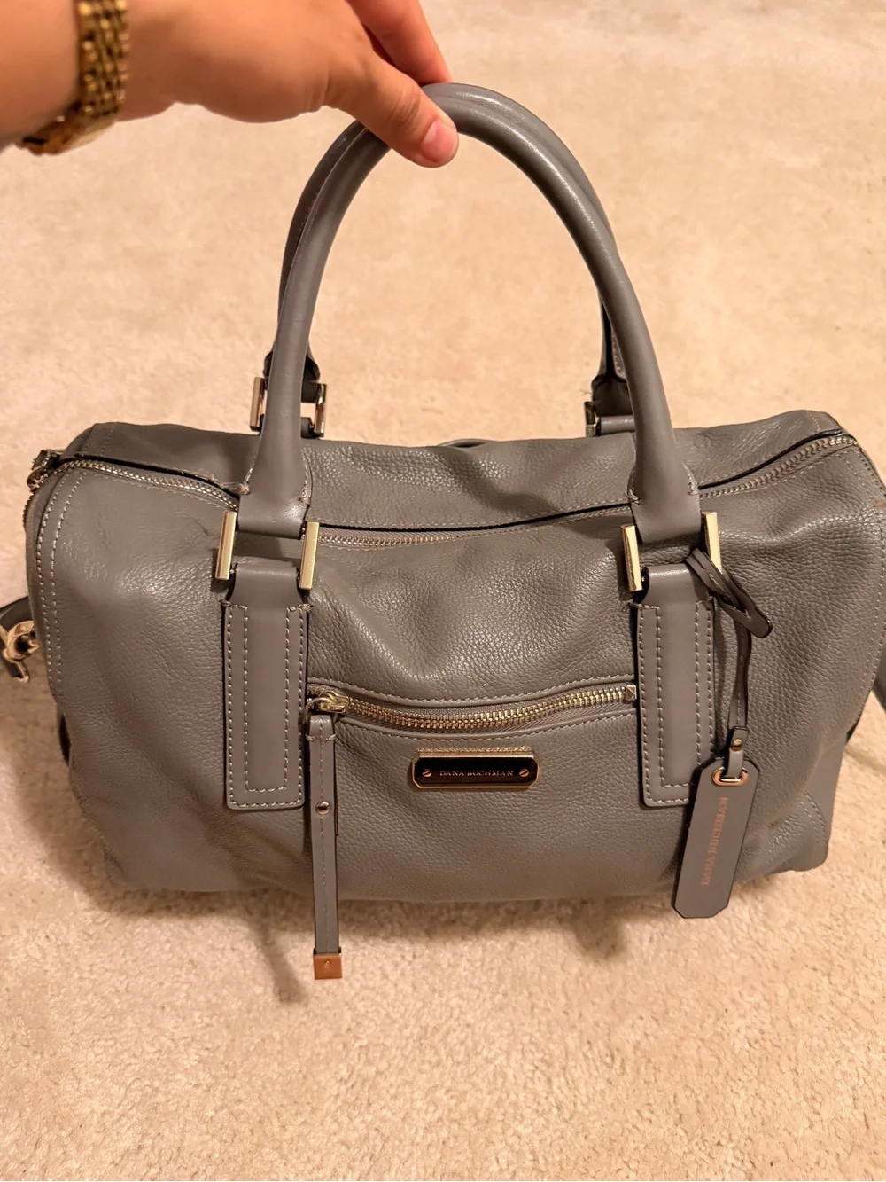 Dana Buchman Gray Pebbled Leather Purse w/Crossbody Strap